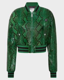 Zielona skórzana bomberka Python Signature - Image #0