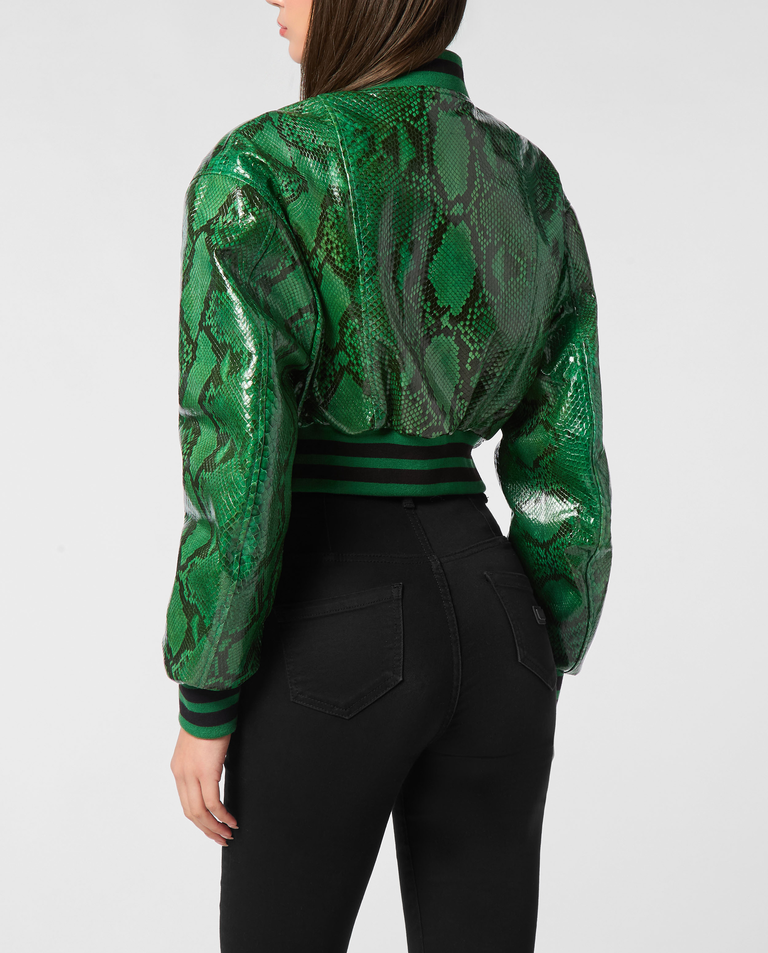 Zielona skórzana bomberka Python Signature - Image #2