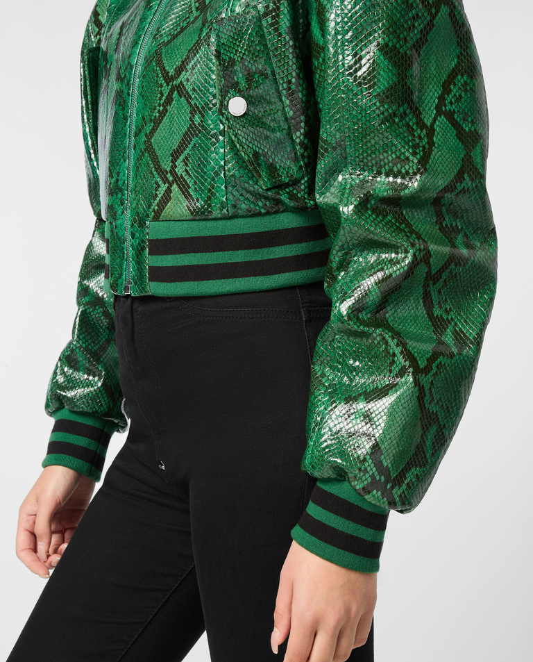 Zielona skórzana bomberka Python Signature - Image #5