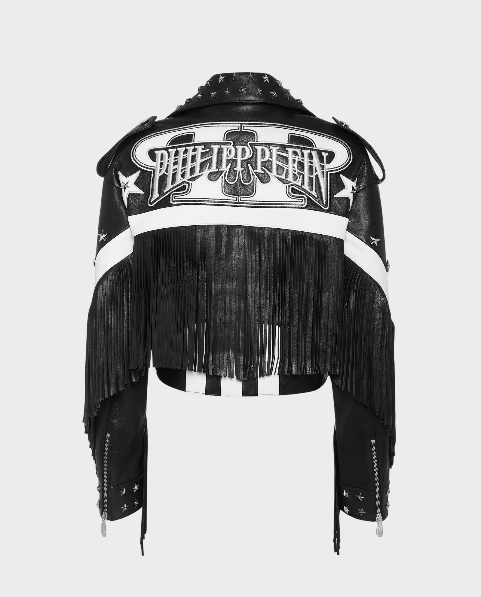 Skórzana kurtka z frędzlami biker - Image #5