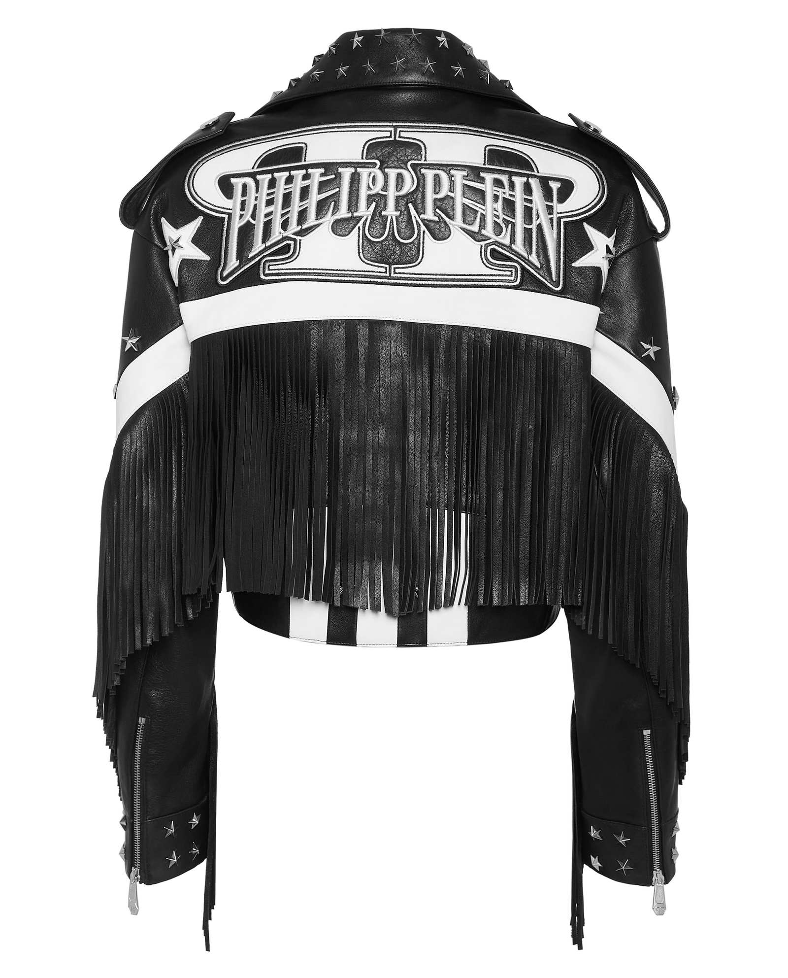 Skórzana kurtka z frędzlami biker - Image #5