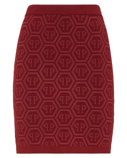 Czerwona dzianinowa mini spódniczka z monogramem - Image #1