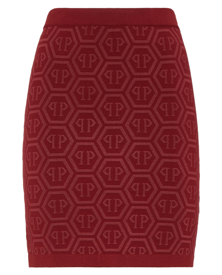 Czerwona dzianinowa mini spódniczka z monogramem