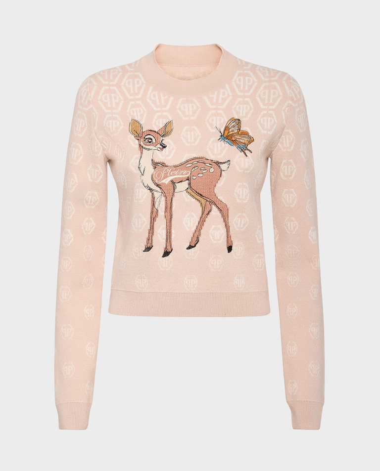 Beżowy sweter z monogramem