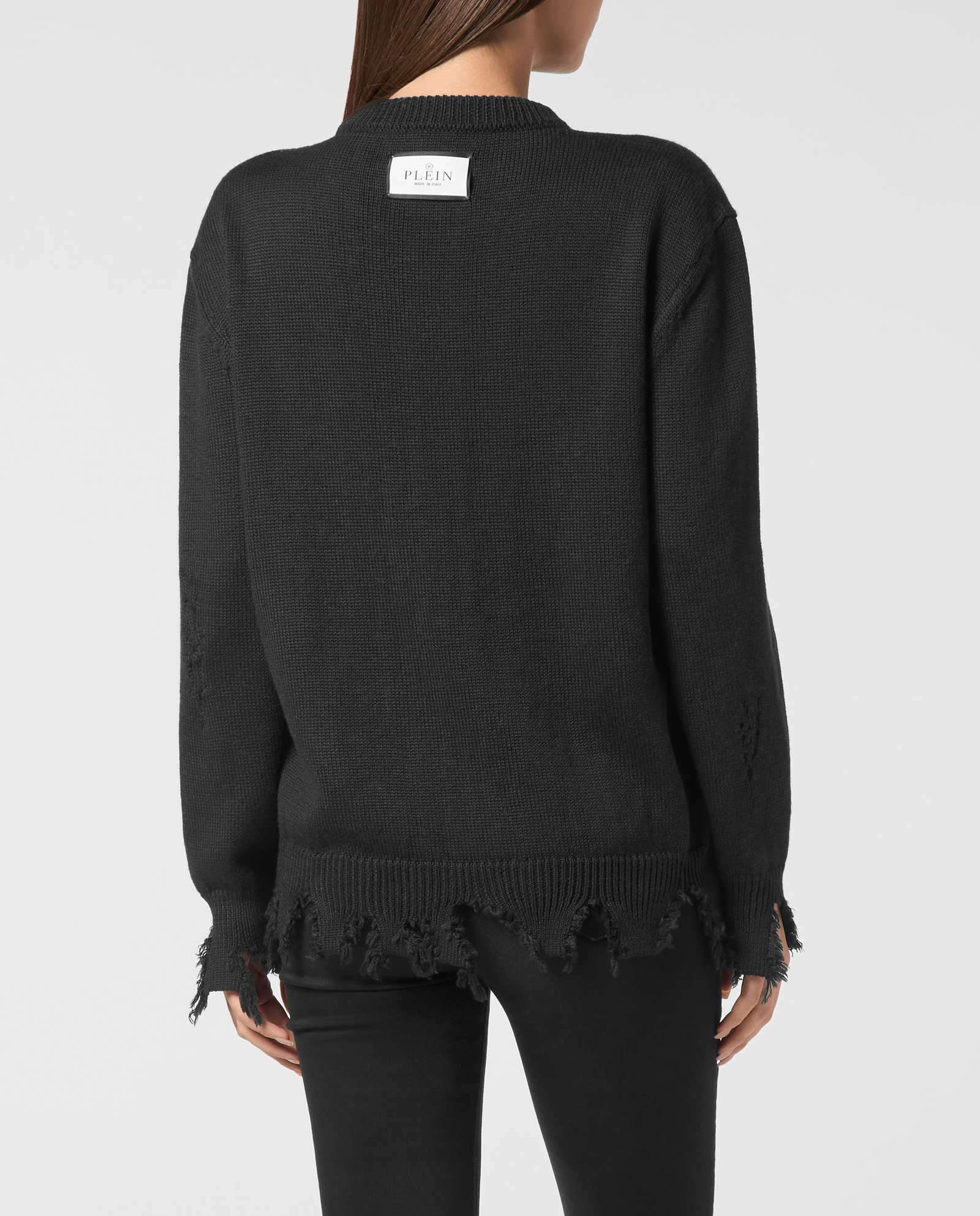 Czarny dzianinowy sweter z okrągłym dekoltem - Image #3