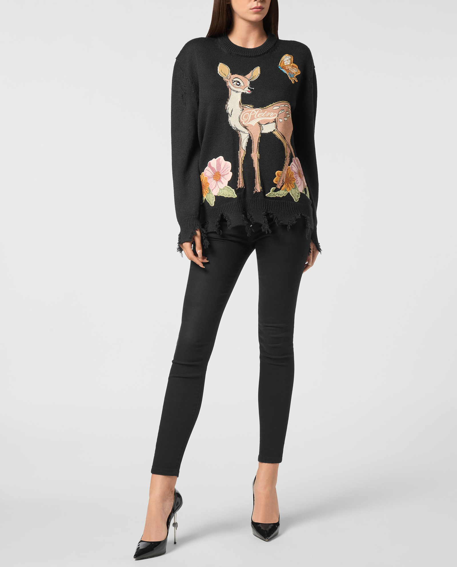 Czarny dzianinowy sweter z okrągłym dekoltem - Image #2