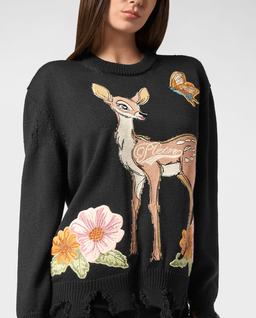 Czarny dzianinowy sweter z okrągłym dekoltem - Image #4