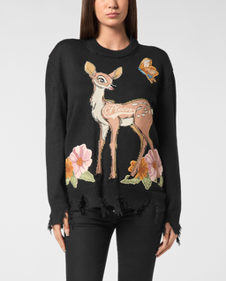 Czarny dzianinowy sweter z okrągłym dekoltem - Image #0