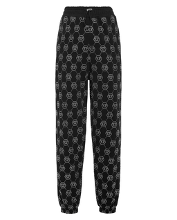 Czarne spodnie dresowe z kryształkami Strass - Image #1