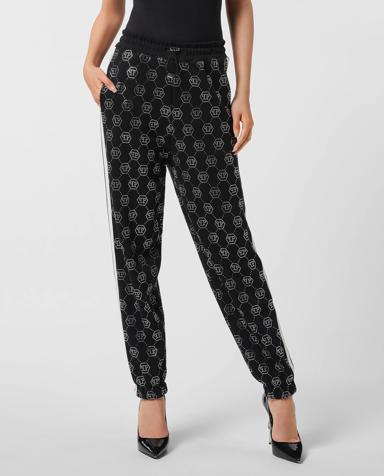 Czarne spodnie dresowe z kryształkami Strass