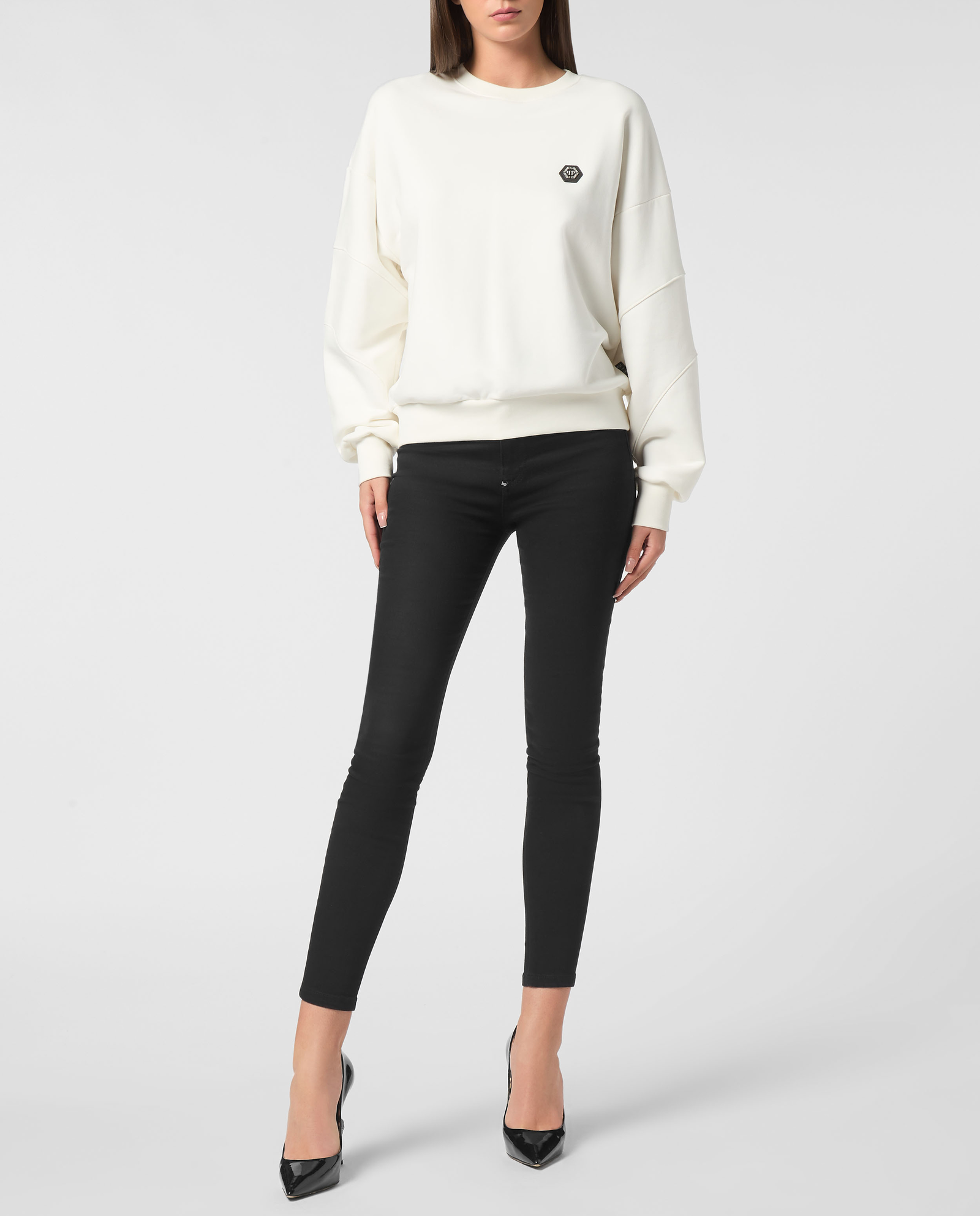 Biała bluza z okrągłym dekoltem - Image #2