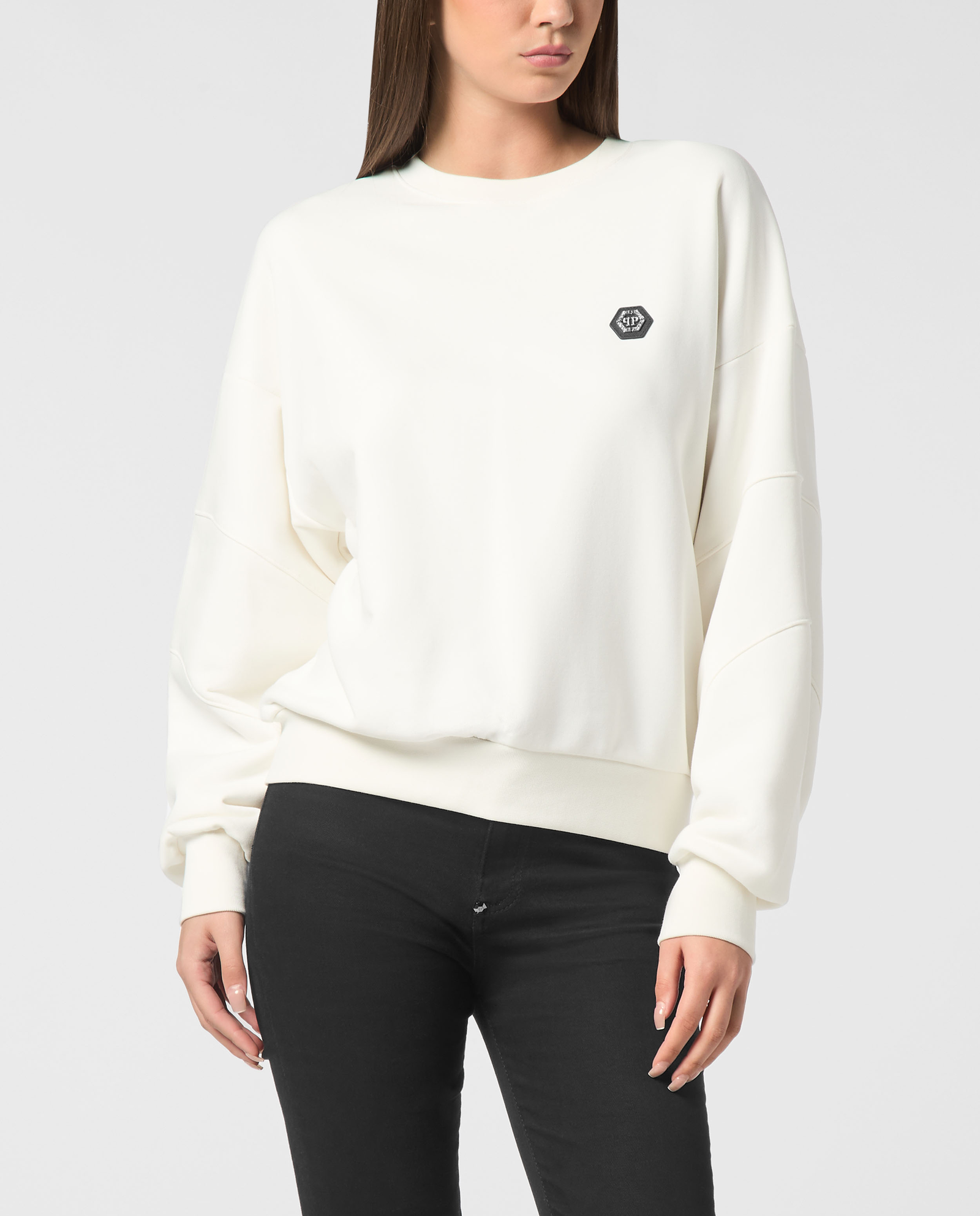 Biała bluza z okrągłym dekoltem - Image #0