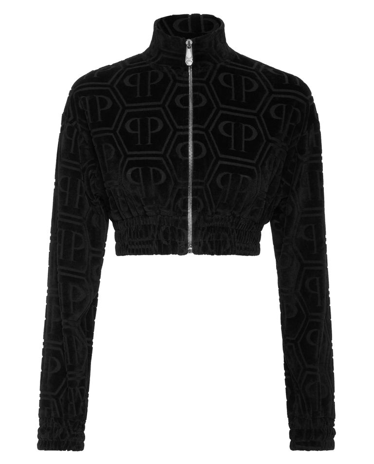 Krótka czarna bluza z monogramem - Image #5