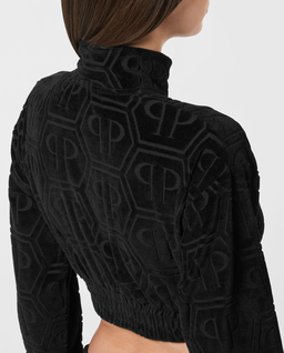 Krótka czarna bluza z monogramem - Image #3