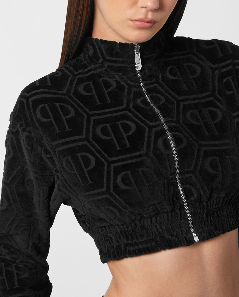 Krótka czarna bluza z monogramem - Image #4