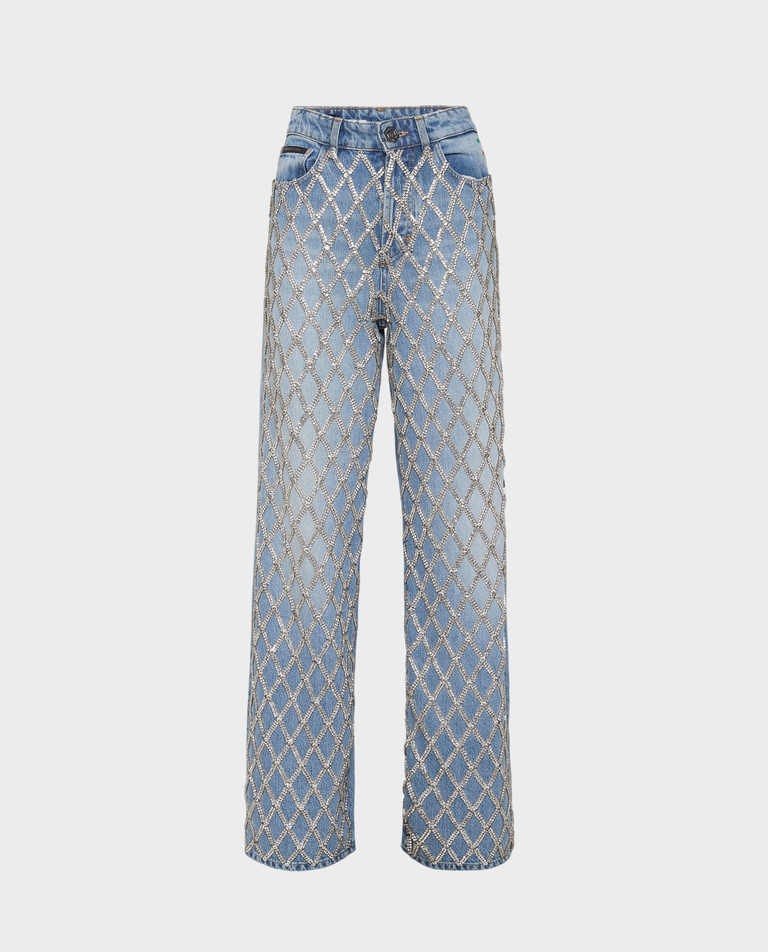 Błękitne spodnie jeansowe Skater Fit Crystal Net
