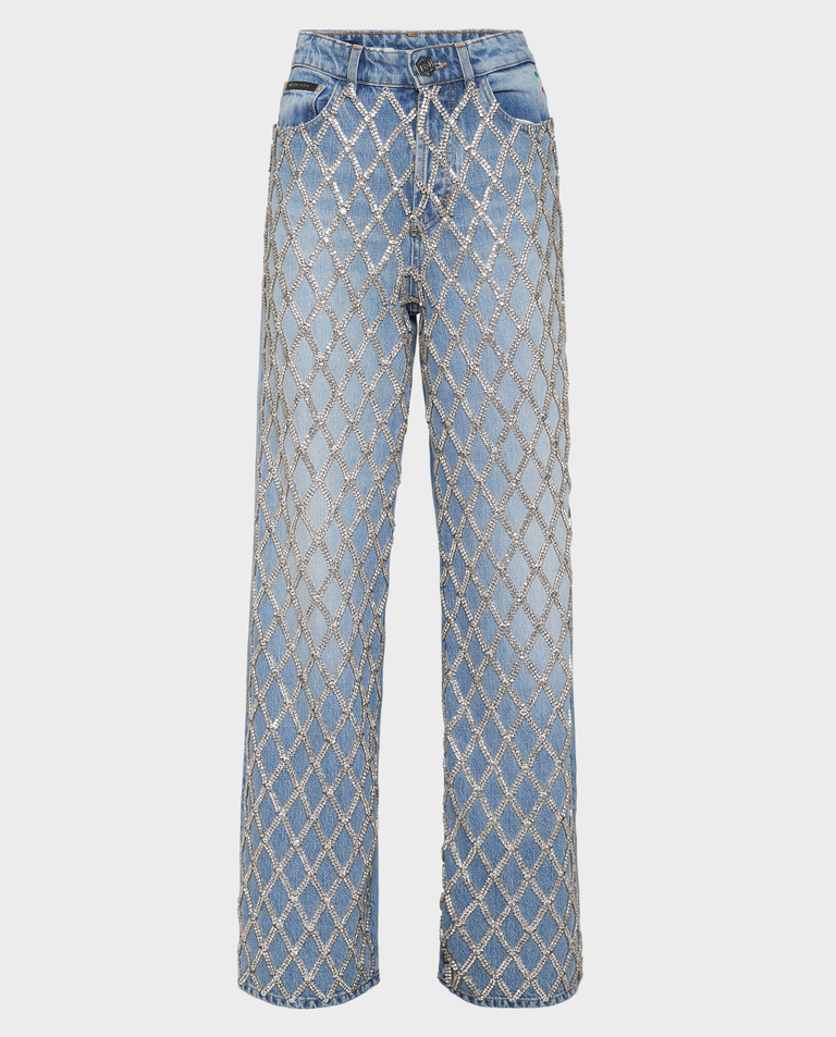 Błękitne spodnie jeansowe Skater Fit Crystal Net