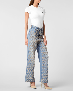 Błękitne spodnie jeansowe Skater Fit Crystal Net - Image #2