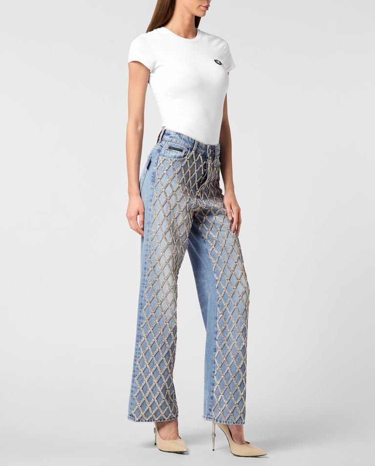 Błękitne spodnie jeansowe Skater Fit Crystal Net - Image #2