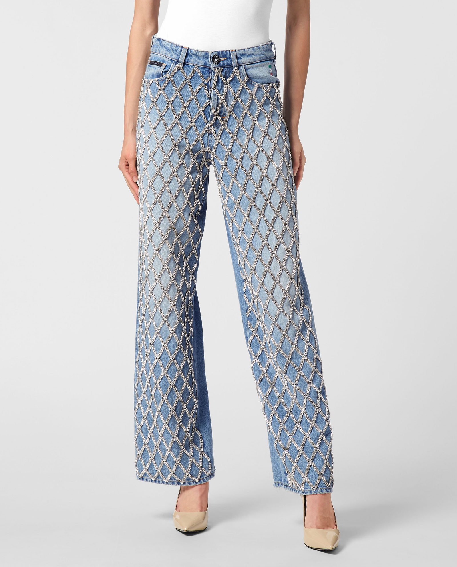 Błękitne spodnie jeansowe Skater Fit Crystal Net - Image #0