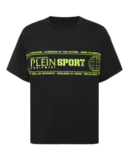 Czarny t-shirt z kontrastowymi napisami - Image #1