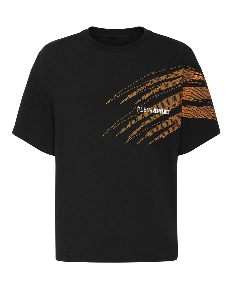 Czarna koszulka z okrągłym dekoltem Scratch