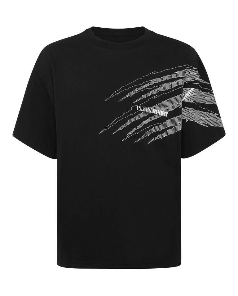 Czarna koszulka z okrągłym dekoltem Scratch