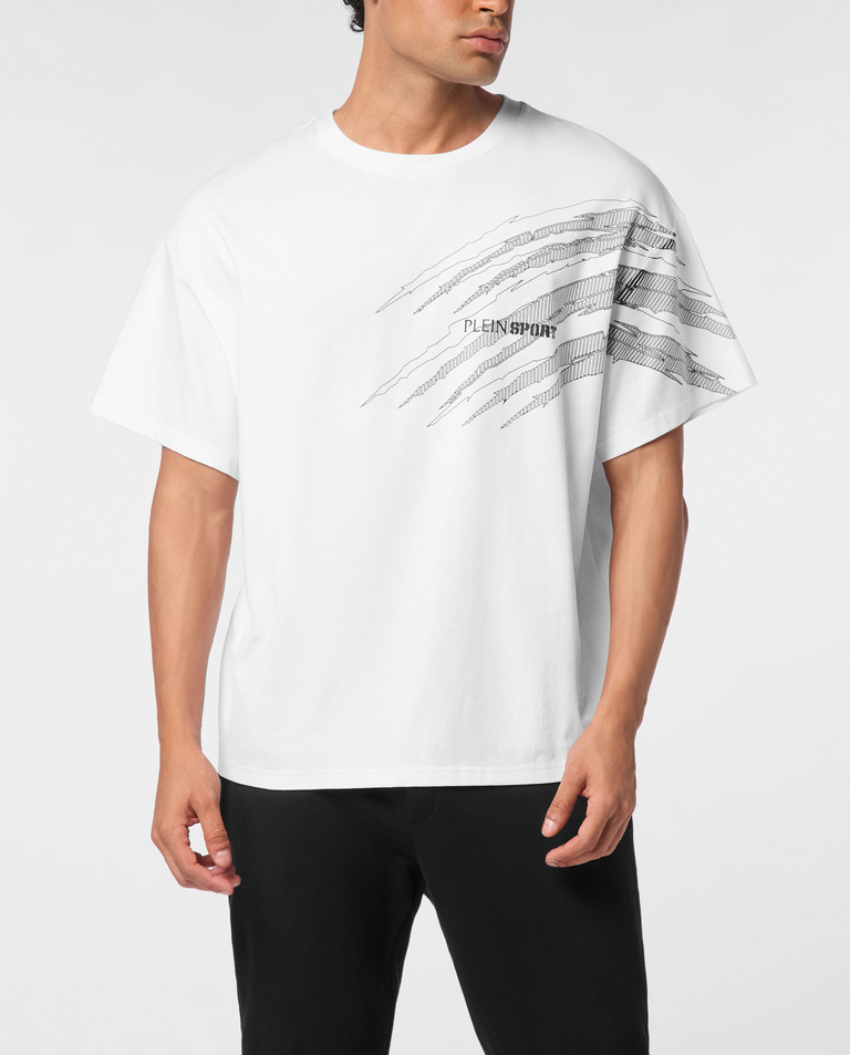 Biała koszulka z okrągłym dekoltem Scratch