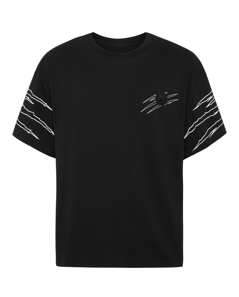 Czarna koszulka z okrągłym dekoltem Scratch