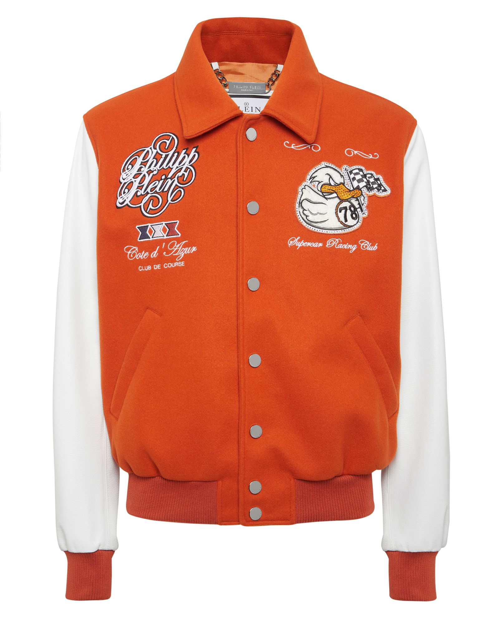 Pomarańczowa bomberka ze skórzanymi rękawami - Image #1