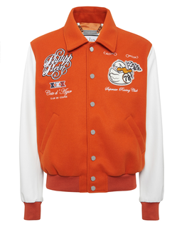 Pomarańczowa bomberka ze skórzanymi rękawami - Image #1