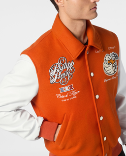 Pomarańczowa bomberka ze skórzanymi rękawami - Image #4