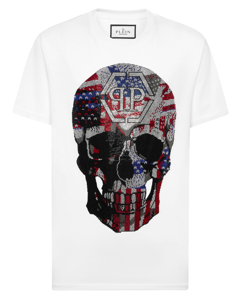 Biały t-shirt z czaszką America - Image #4