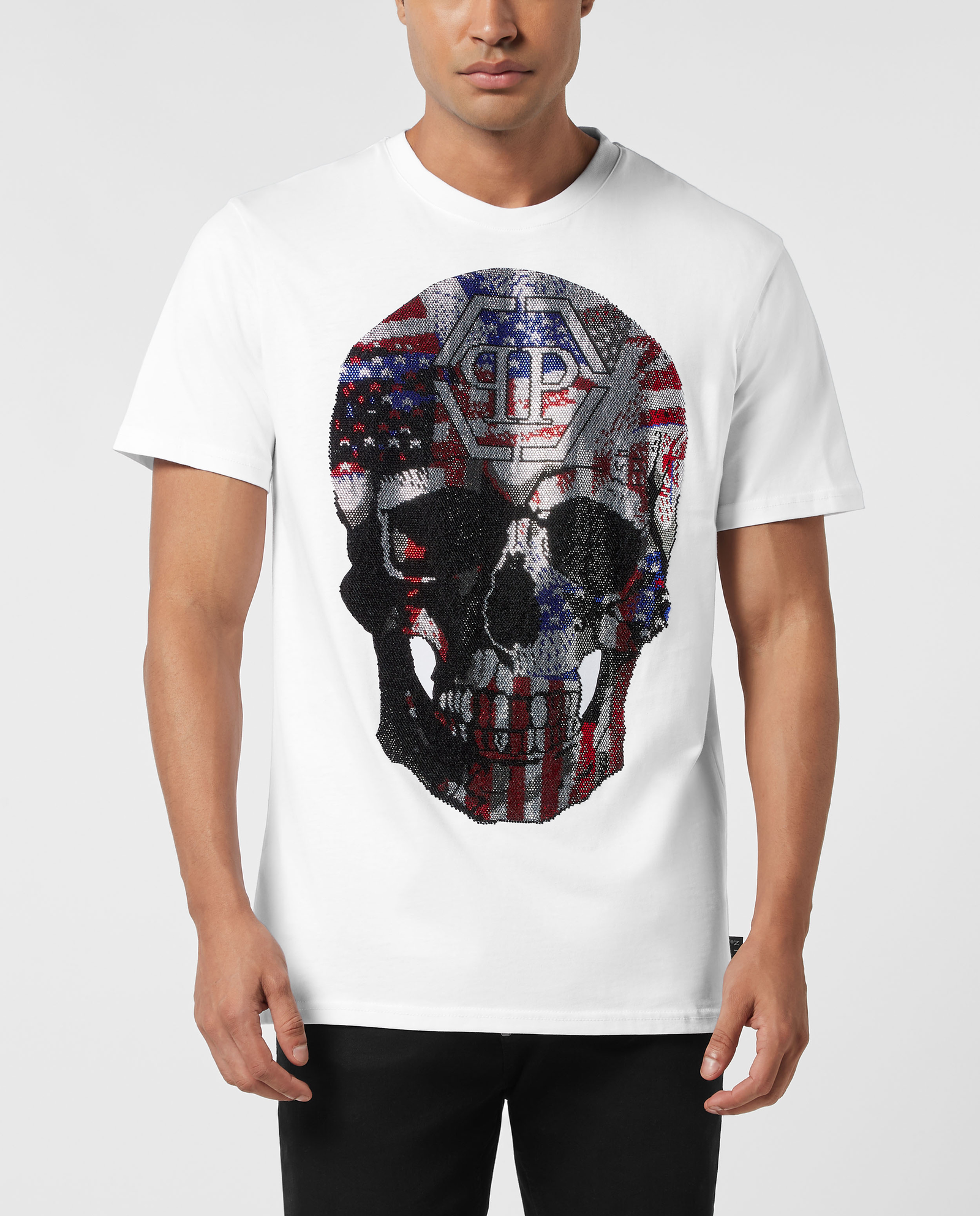Biały t-shirt z czaszką America - Image #0