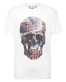 Biała koszulka z grafiką Skull America - Image #1