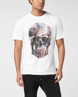 Biała koszulka z grafiką Skull America - Image #0