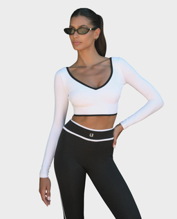Biały crop top z długim rękawem - Image #0
