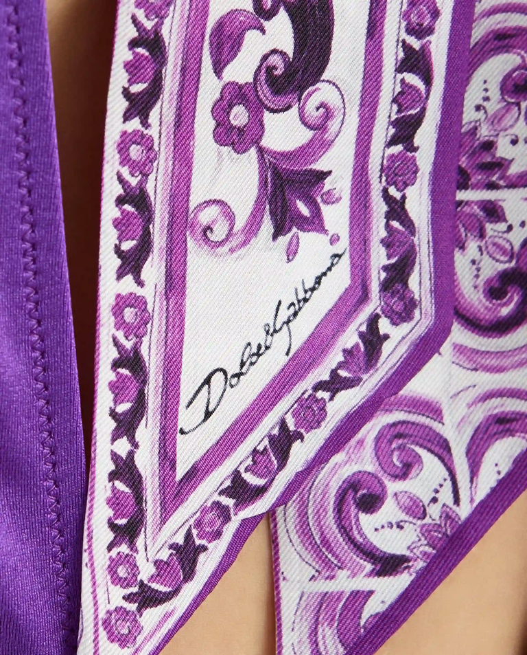 Fioletowa jedwabna szarfa we wzór Majolica - Image #3