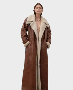 Karmelowy skórzany kożuch Shearling - Image #0