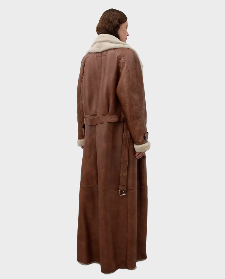 Karmelowy skórzany kożuch Shearling - Image #1