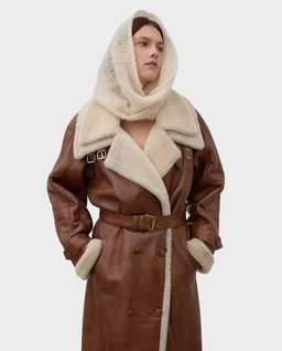 Karmelowy skórzany kożuch Shearling - Image #2