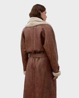 Karmelowy skórzany kożuch Shearling - Image #3