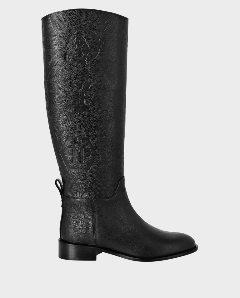 Czarne skórzane kozaki z monogramem - Image #0