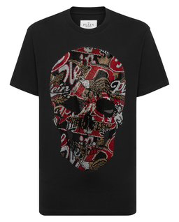 Czarny t-shirt z ozdobnym motywem czaszki - Image #1