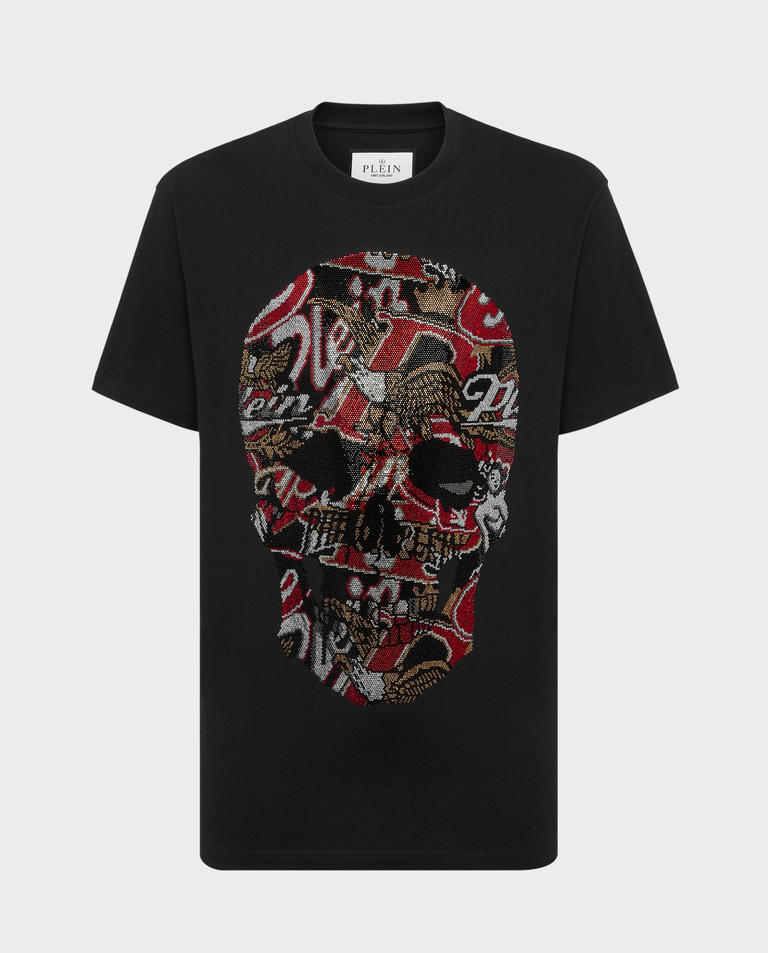 Czarny t-shirt z ozdobnym motywem czaszki
