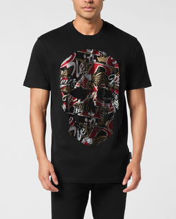 Czarny t-shirt z ozdobnym motywem czaszki - Image #0