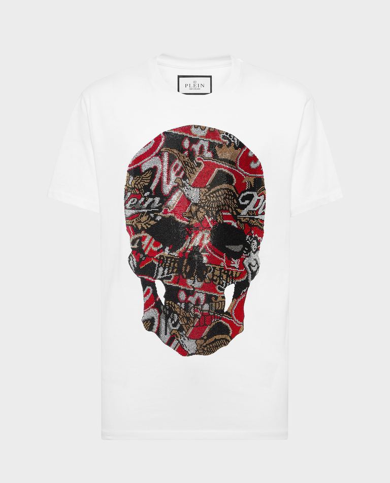 Biały t-shirt z ozdobnym motywem czaszki