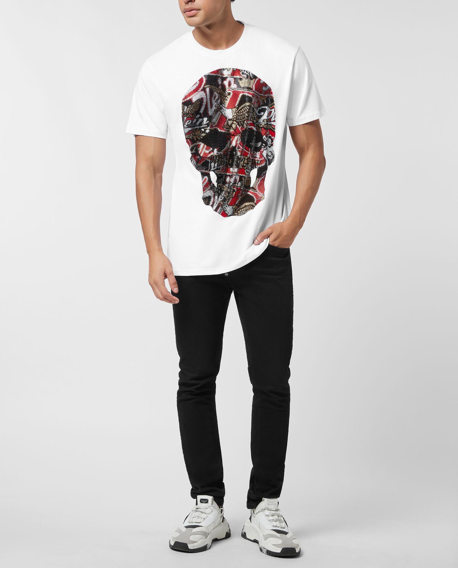 Biały t-shirt z ozdobnym motywem czaszki - Image #2