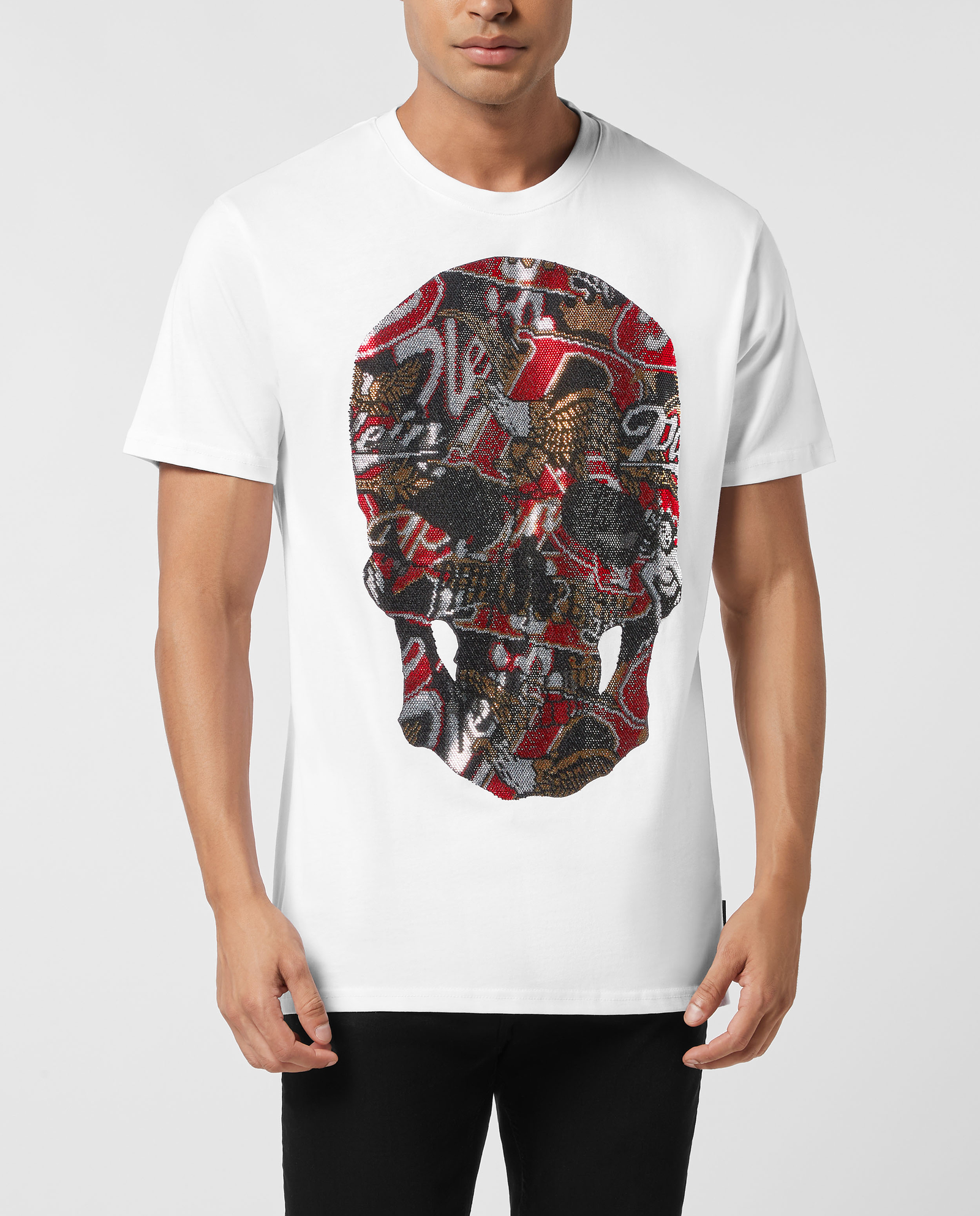 Biały t-shirt z ozdobnym motywem czaszki - Image #0