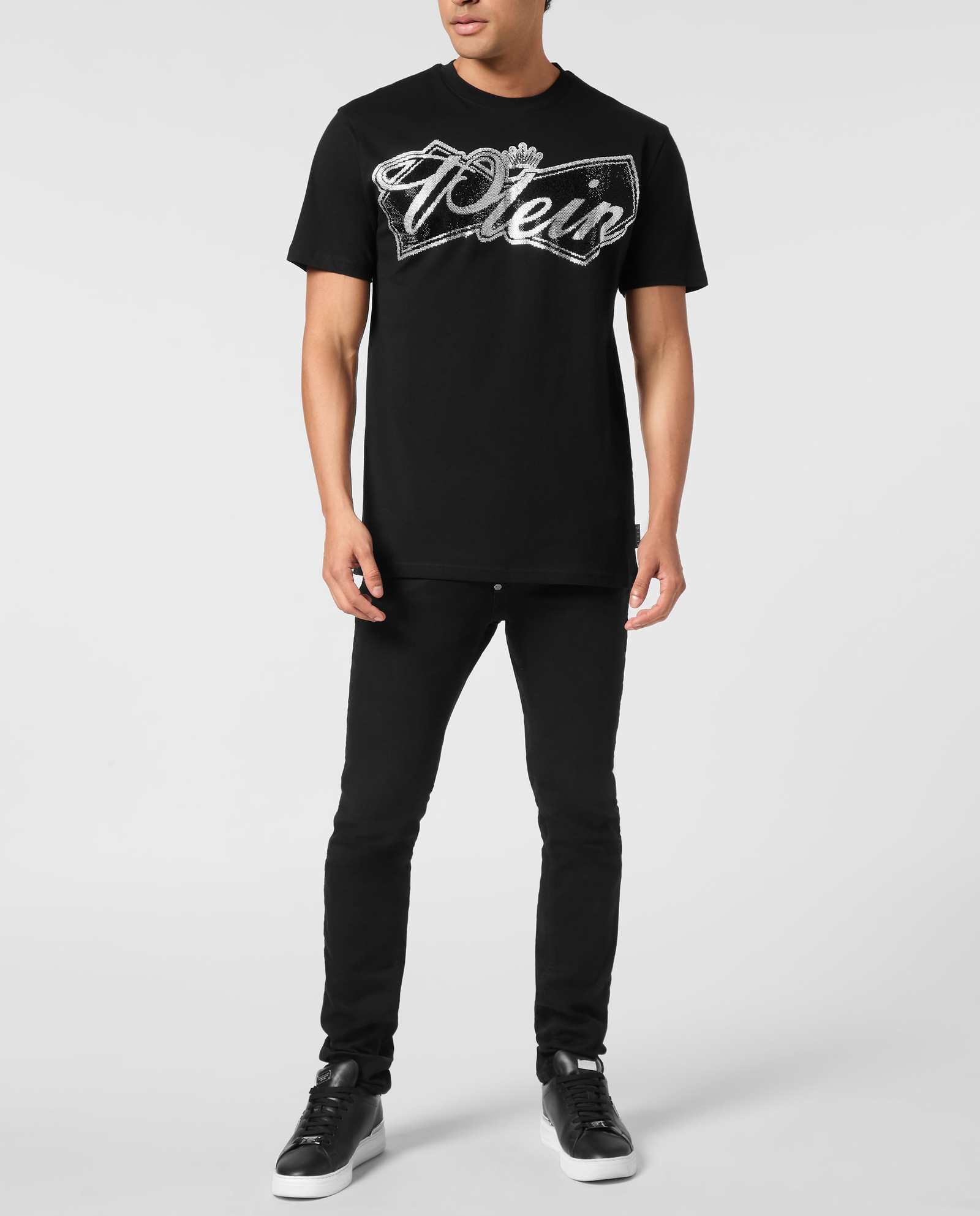 Czarny t-shirt z ozdobnym logo - Image #2